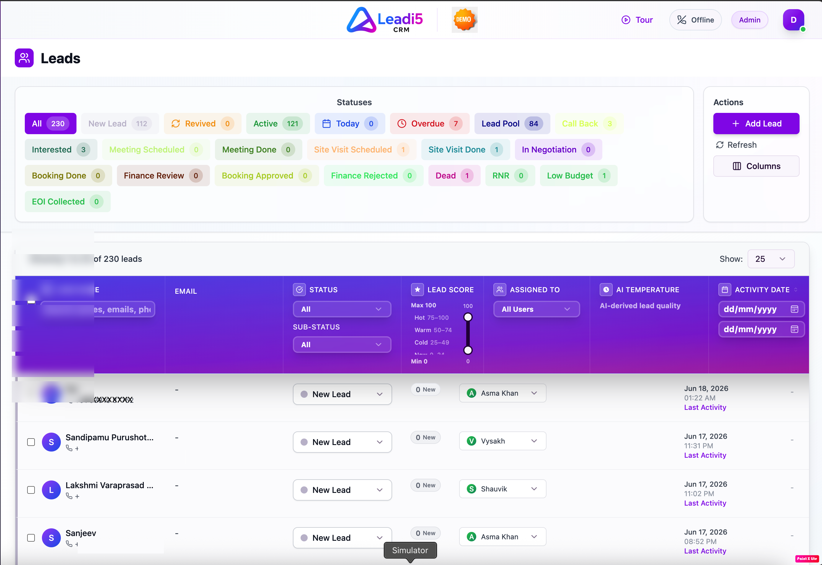 Leadi5 leads inbox showing lead matching and assignment